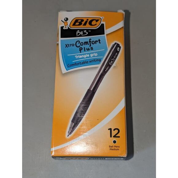 12 Bic Xtra Comfort Plus Triangle Grip Pens Medium Black -042304 - Picture 1 of 3